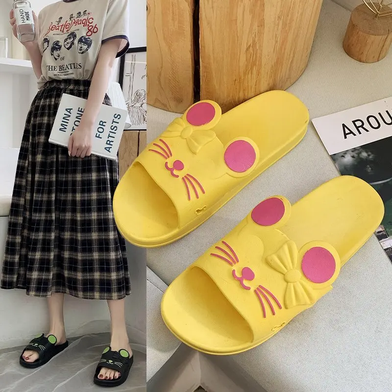 

2021 sandals and slippers female cartoon cute bathroom soft bottom non-slip couple indoor home bath slippers for men and women, Black/pink/purple/yellow/blue/grey