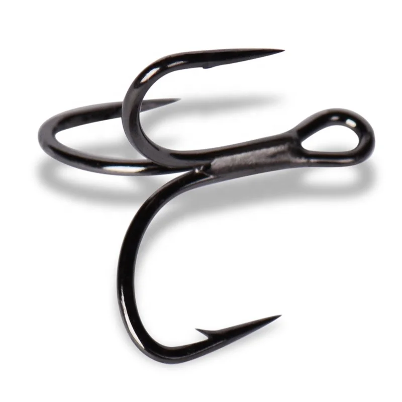 

Mustad TG76 High Carbon Steel KVD 1X Treble Strong Barbed Fishing Hooks, Black nickel