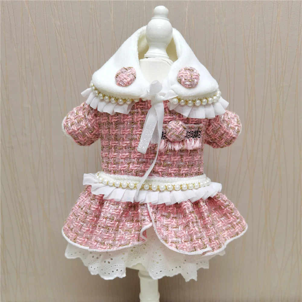 

Luxury Soft Autumn Winter Dog Clothes Puppy Jumpsuit Clothing Warm Dog Dress Warm Pet Hats Apparel, As picture