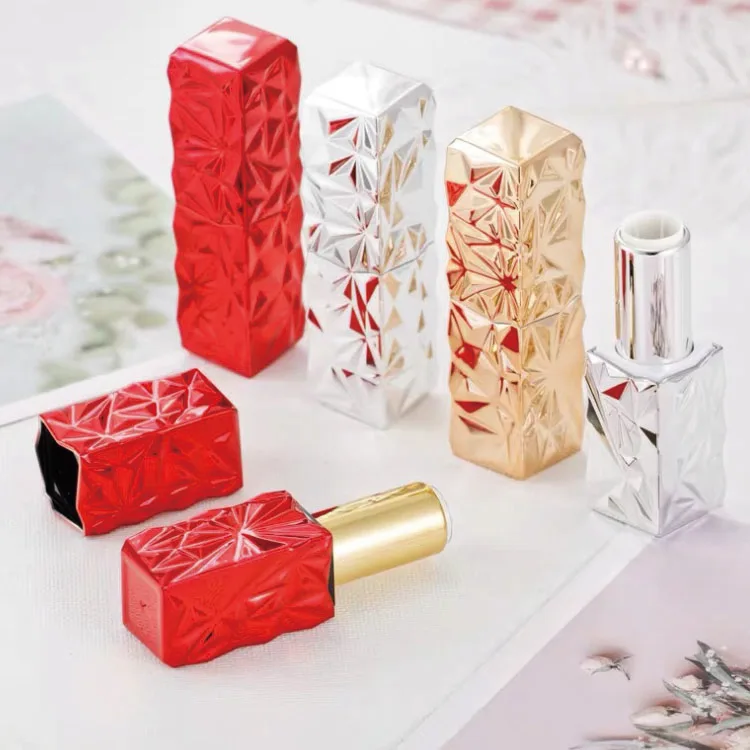 

Free samples empty lipstick tube, metalized silver base lip stick tube, hot sale lipstick packaging case, 3 colors