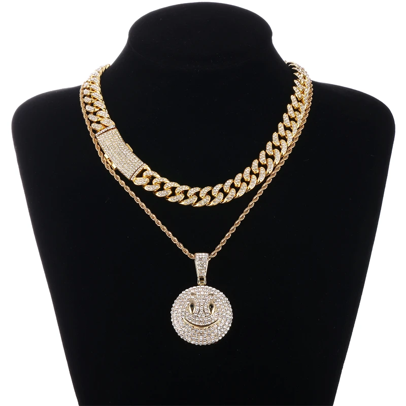 

Hip hop Hot Sale Fancy Fashion Alloy Jewelry Bling Smiling Face Expression Chain Necklace Set