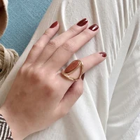 

Double Circle Goldstone Geometric Rings Thin Oval Red Stone Gold Rings for Women Vintage Layered Stacking Rings 2019 Fashion