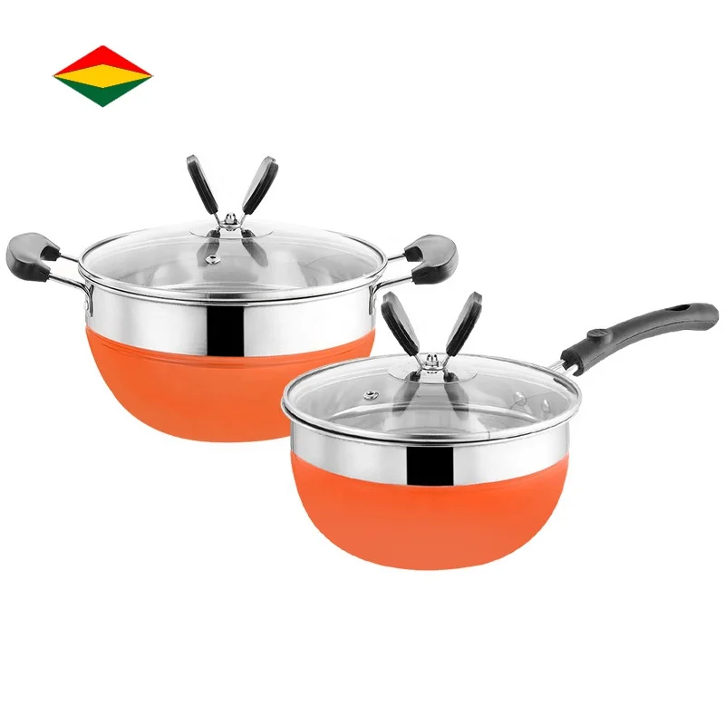 

Wholesale Non-stick Two-piece Induction Cooker Universal Flat Bottom Cookware Sets, Orange and silver