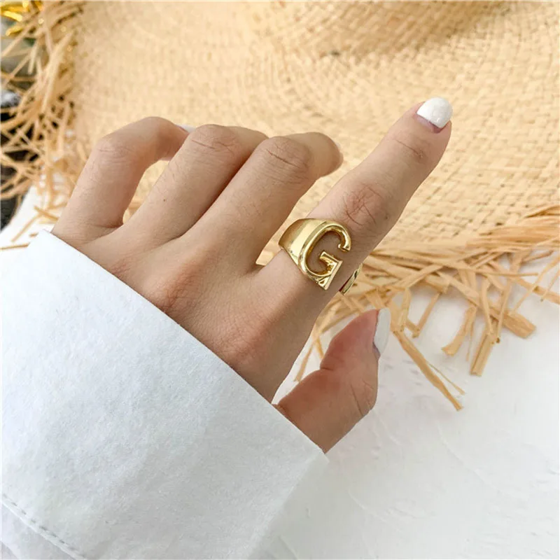 

1PC Female A-Z Letter Metal Ring Charm Gold Filled Engagement Ring Fashion Opening Wedding Ring