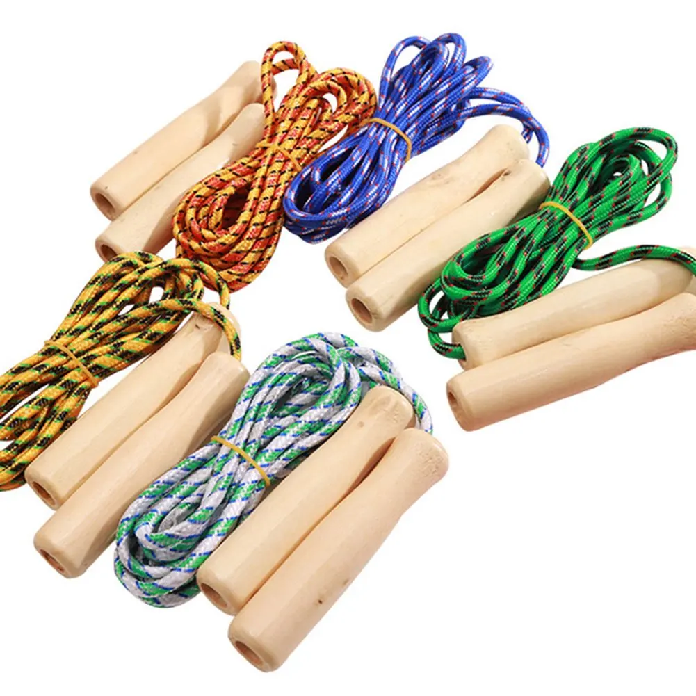 Custom Logo Calorie Wooden Handle Adjustable Nylon Cotton Braided Fitness Skipping Rope Jump Rope for Kids Adult