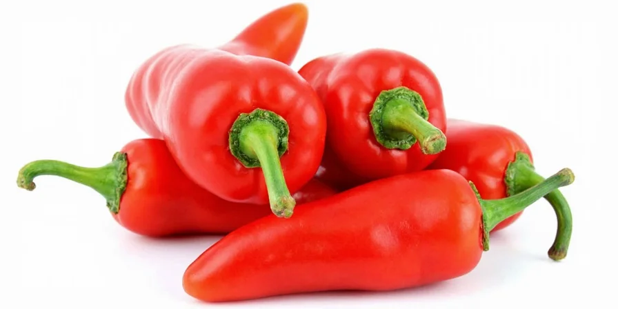 Various color variations of serrano peppers, including red, green, orange, and brown
