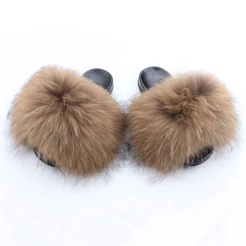 
Fluffy Sandals Wholesale Fur Slippers Hot Selling Women Racoon Fur slides 