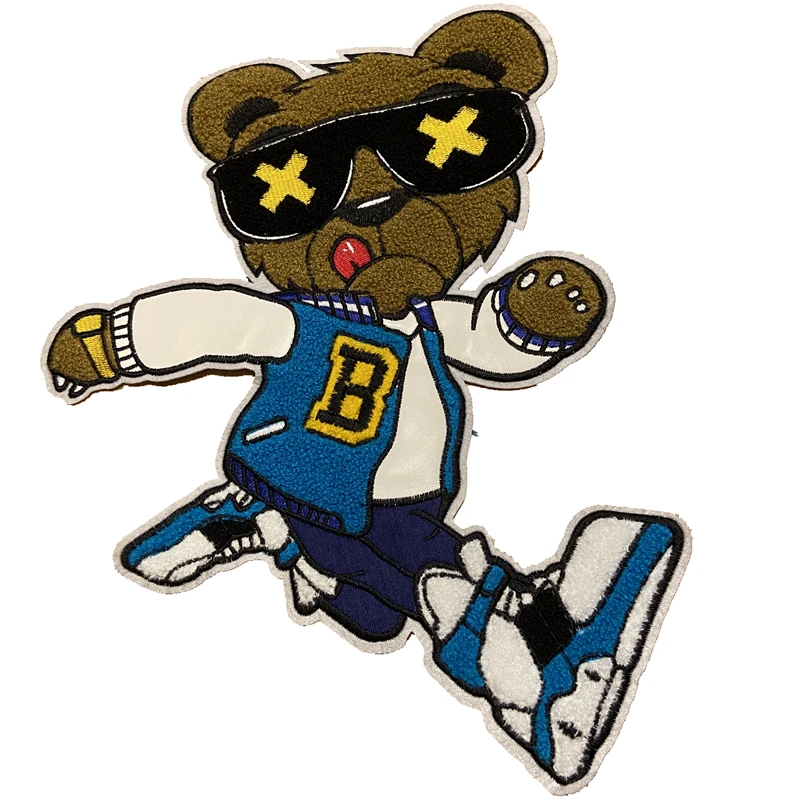 

Lovely cartoon brown bear chenille embroidery patch DIY sewing embroidery Decal large size can be customized