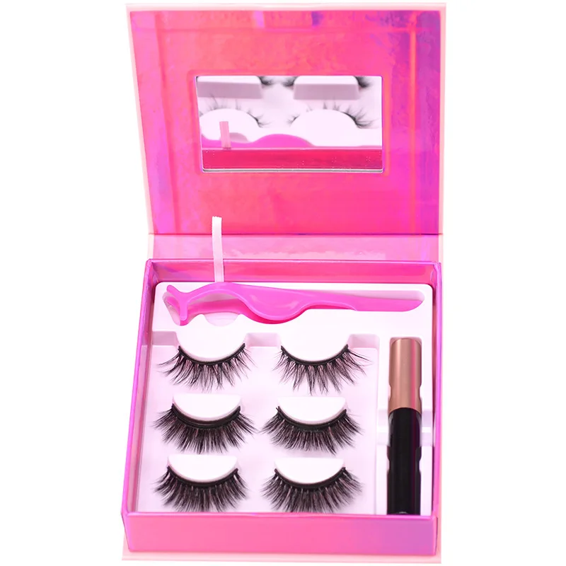 

2021 Newest styles Wholesale Price Glue Free 5 Magnets 3D False Eyelashes Magnetic Eyelashes Kit with Eyeliner Tweezers, Natural black