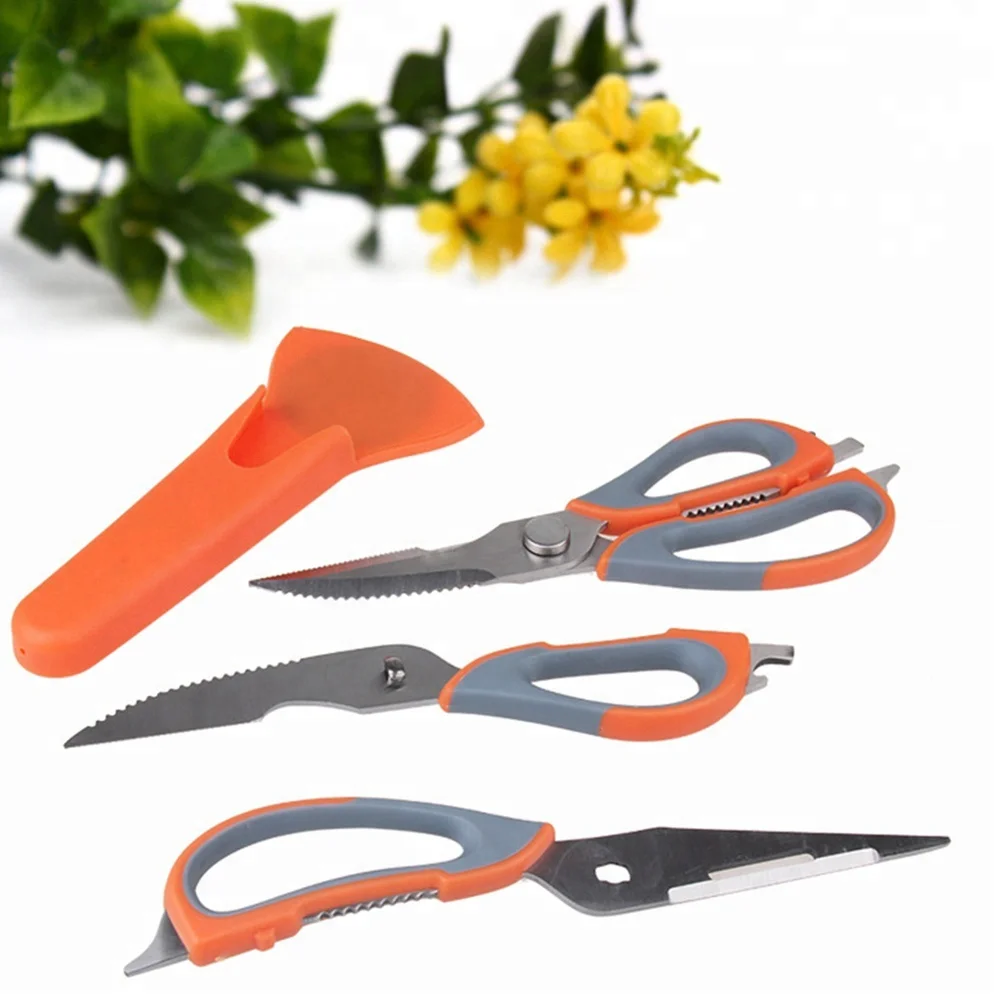 

7in1 Multifunction Kitchen Scissors Multipurpose Shears Garlic Press Peeler Opener Scraper Stainless Steel, Green/orange