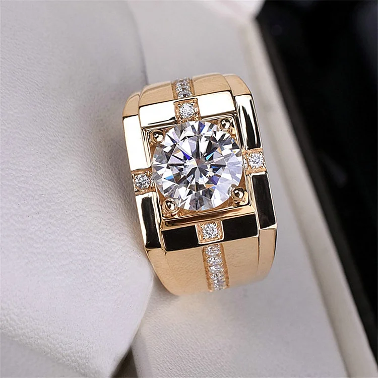 

Custom design Mens Fine Jewelry Moissanite Stone Rings Men Gems 14K and 18K Gold Ring For Wedding