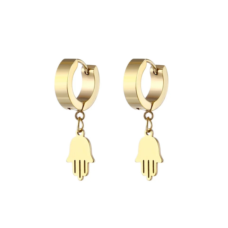 

HP stainless steel huggie earrings lucky palm hand pendant earring stainless steel jewelry earring