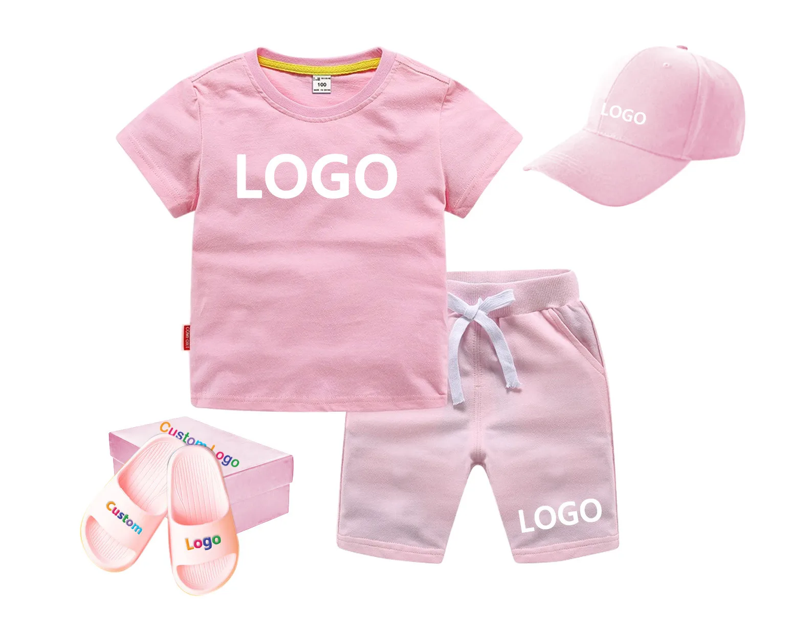 

Wholesale Custom Logo Kids Clothing Boys and Girl Summer Set Short Suit Unisex Children Clothing Sets Custom Logo Outfit, 1-13