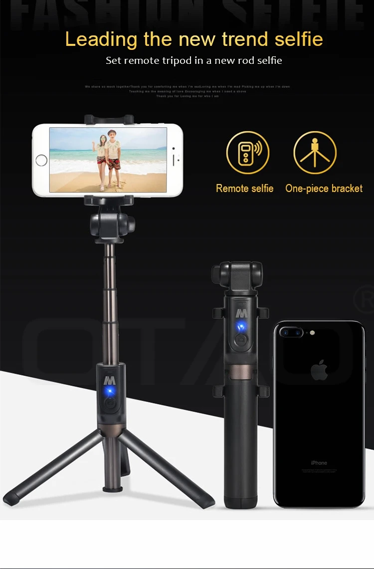 OTAO Cute Girl Fordable Tripod Rechargeable Bluetooth Selfie Stick For iPhone Android Mobile Phone Holder Extendable Handheld