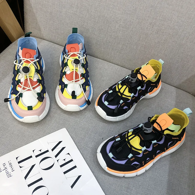 

Personality Boys Sports Shoes 2022 Spring New Elastic Band Stitching Big Children's Casual Board Shoes