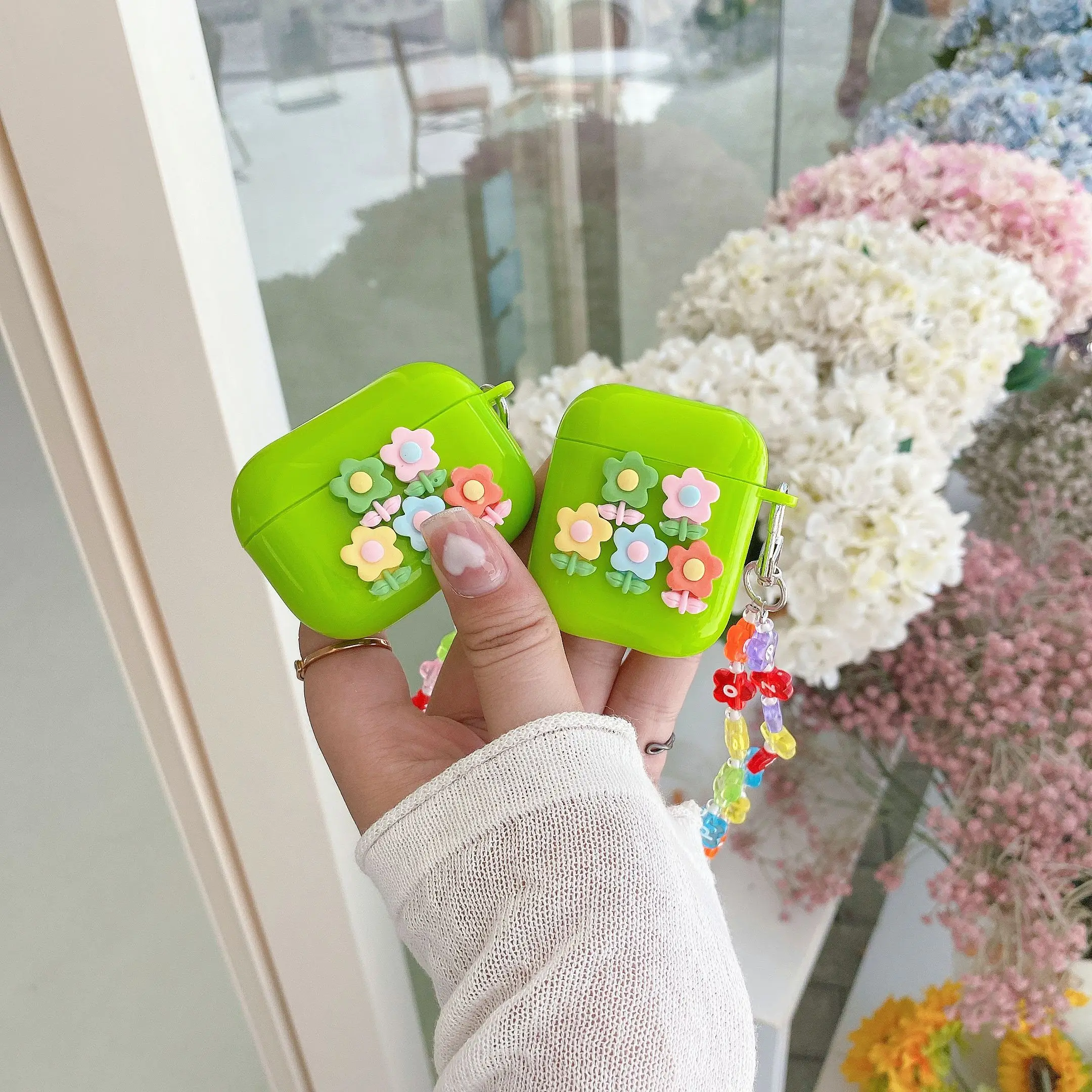 

3D Summer Flowers Candy Color Soft TPU Cases Covers For Air pods For Airpods Pro 1 2 With Portable Colorful KeyChain Bracelet