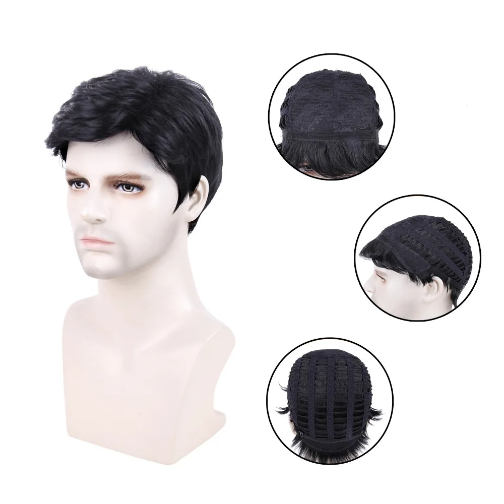 

Factory Outlet High Quality Hot Sell Man Hair Wig Natural Toupee Men Wigs Wave Short Hair, 1 color