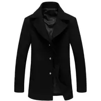 

2019 Autumn Fashion Gentleman Formal Winter Coat Woolen Blend Black Turn Down Collar Single Breasted Jackets