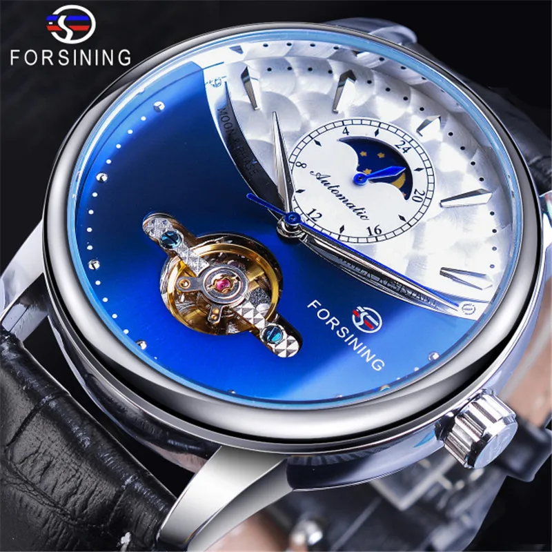 

Classic Blue Moon Phase Mechanical Watches Automatic Tourbillon Men's Genuine Leather Watch Relogio Masculino Dropship, 9 colors