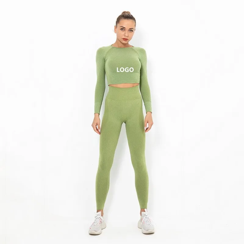 

Fashion Custom Seamless Knitted Hip Lifting Stretch Running Quick Drying Training Tight Yoga Suit, As picture