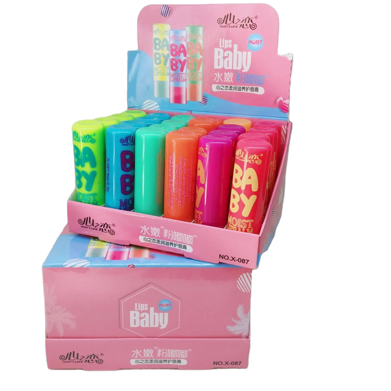 

24pcs/box cute private label soft moisturizing baby lip balm stick with display box