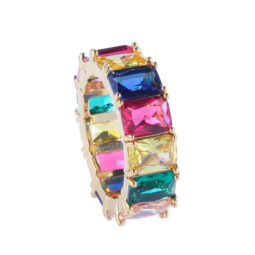 

Hip-hop Accessories Colorful Square Zircon Ring Rainbow Zircon Rings Pop Accessories