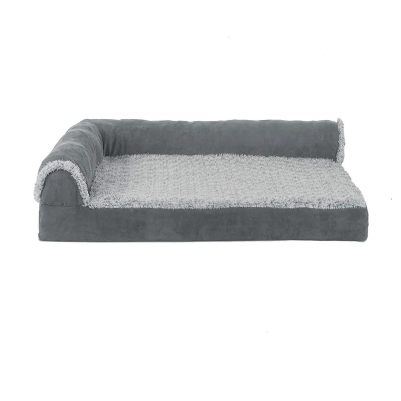 

Plush Orthopedic Sofa, L-Shaped Chaise Couch, Ergonomic Contour Mattress, & Long Faux Pet Bed for Dogs & Cats, Grey