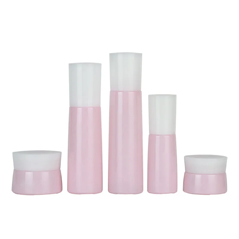 

Wholesale 40ml 100ml 120ml cosmetic skincare empty pink glass pump bottles for lotion