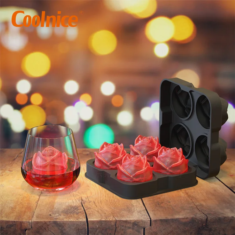 

Rose Flower Shape Reusable ice cream mould silicone ice cube maker mold ice cube tray, Red,blue