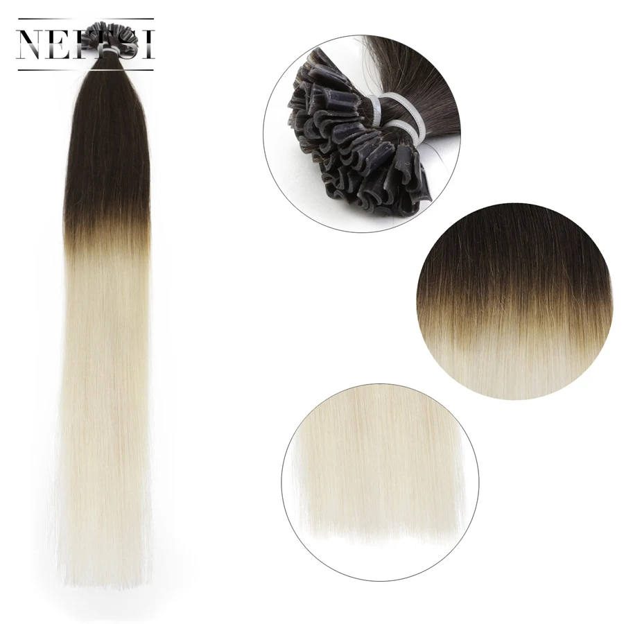 

Free Sample Neitsi 100% U Tip Nail Human Hair Nail Tip Hair Extens U Tip T2/60#