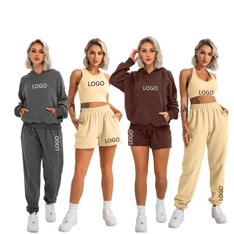 

2021 Autumn Winter 5 Pieces Leisure Fashion Bra Long sleeve Short Pants Sports Fitness Yoga Suits Female Custom Logo Sportswear, Accept customized colors