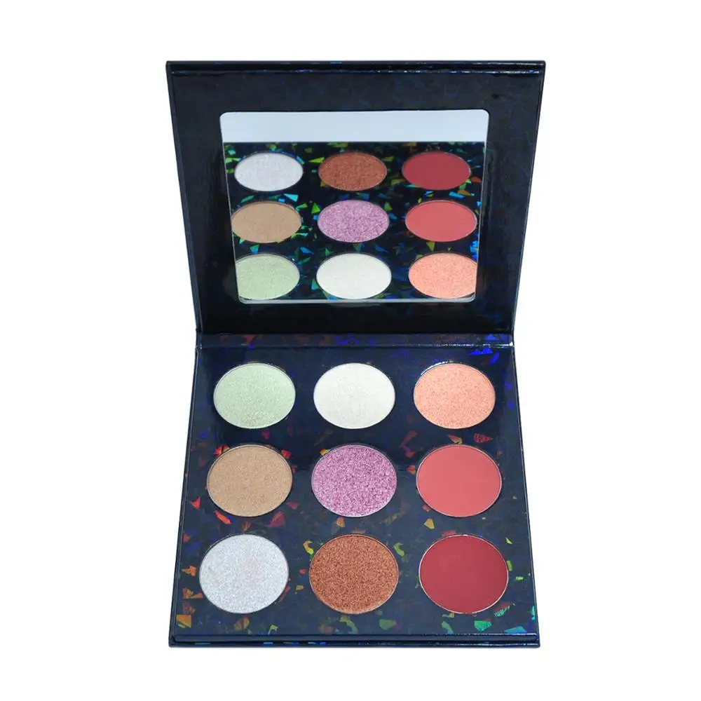 

Custom Private Label Bronzer Cosmetic Multi Color OEM Shimmer Multi-function Disk Blusher Private Label Highlighter Palette, 9 colors