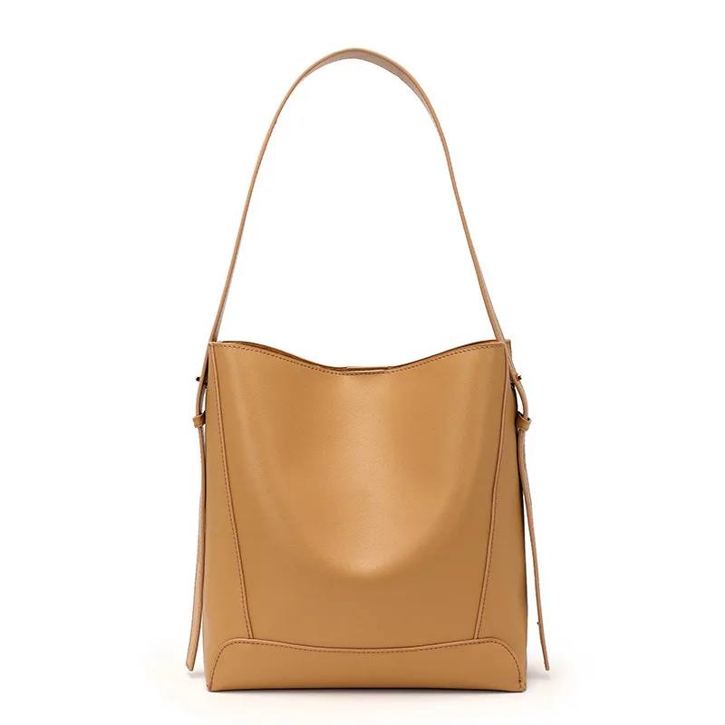 

2021 Wholesale Designer Ladies Fashion Custom Genuine Leather Shoulder Bucket Tote Bag Handbags For Women, Khaki/milk tea/black ///