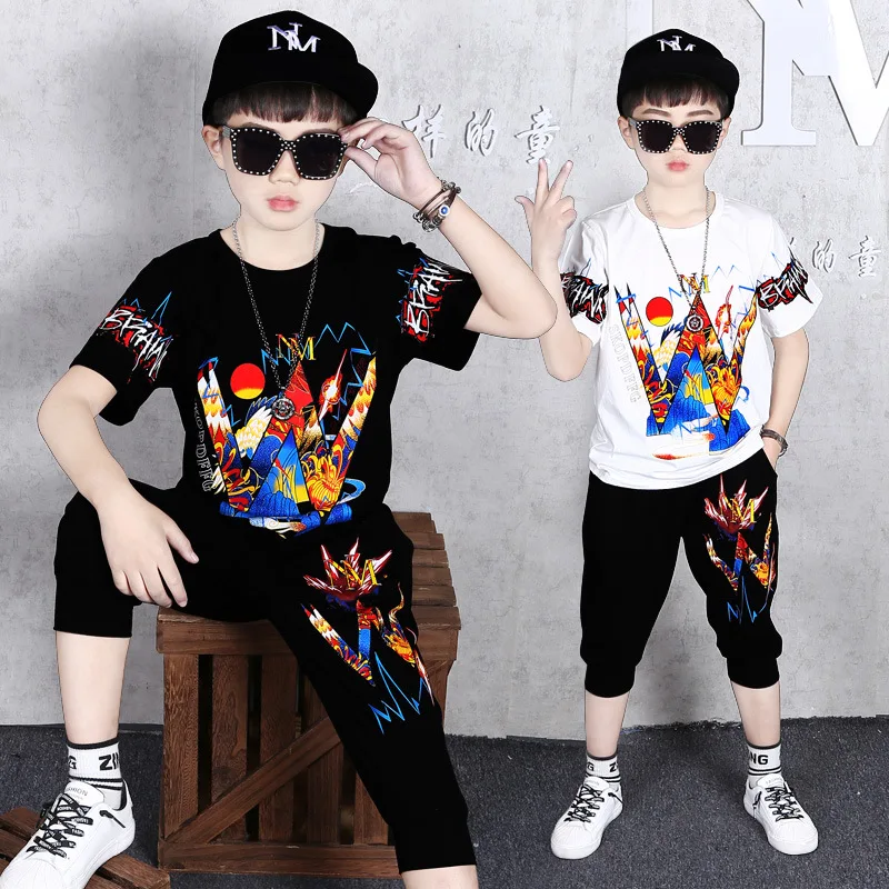 

2021 boys summer suit children's western style short-sleeved two-piece suit big children's sportswear handsome kid clothes