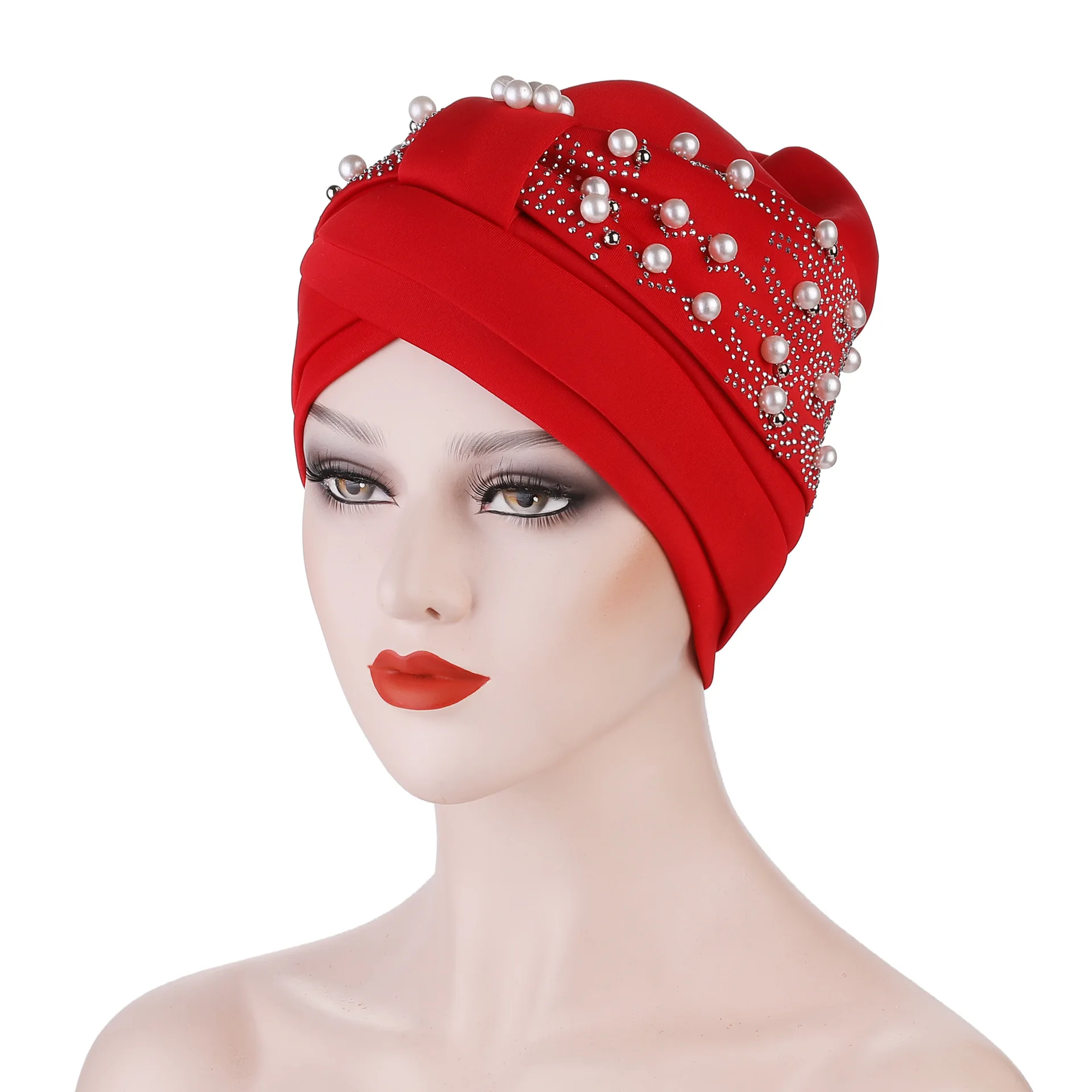 

2024 Beading Velvet Turban Hat For Women Muslim Headscarf Ladies Nail Pearl Hijab Bonnet Islamic Head Wraps African Turbans 50%