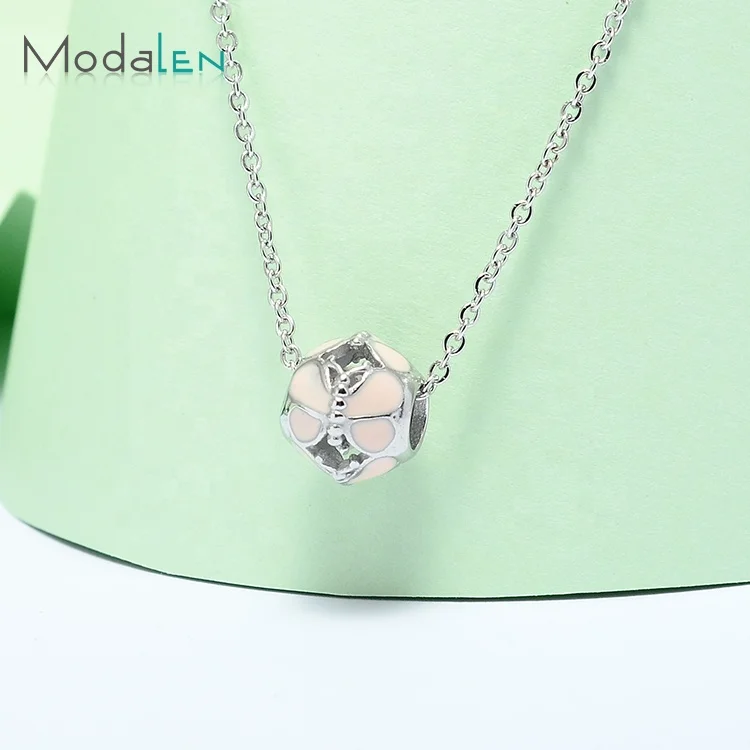 

Modalen Stainless Simple Circle Enamel Butterfly Charm Pendant Necklace