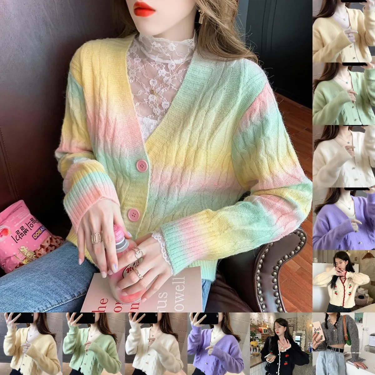 

Tie-dyed mohair sunscreen cardigan knit thin hollow ice top with smock summer short loose coat
