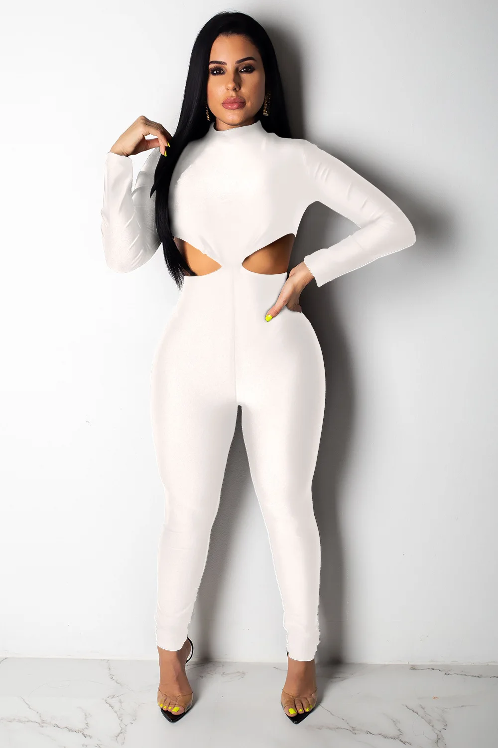 womens white one piece fitted jumpsuit