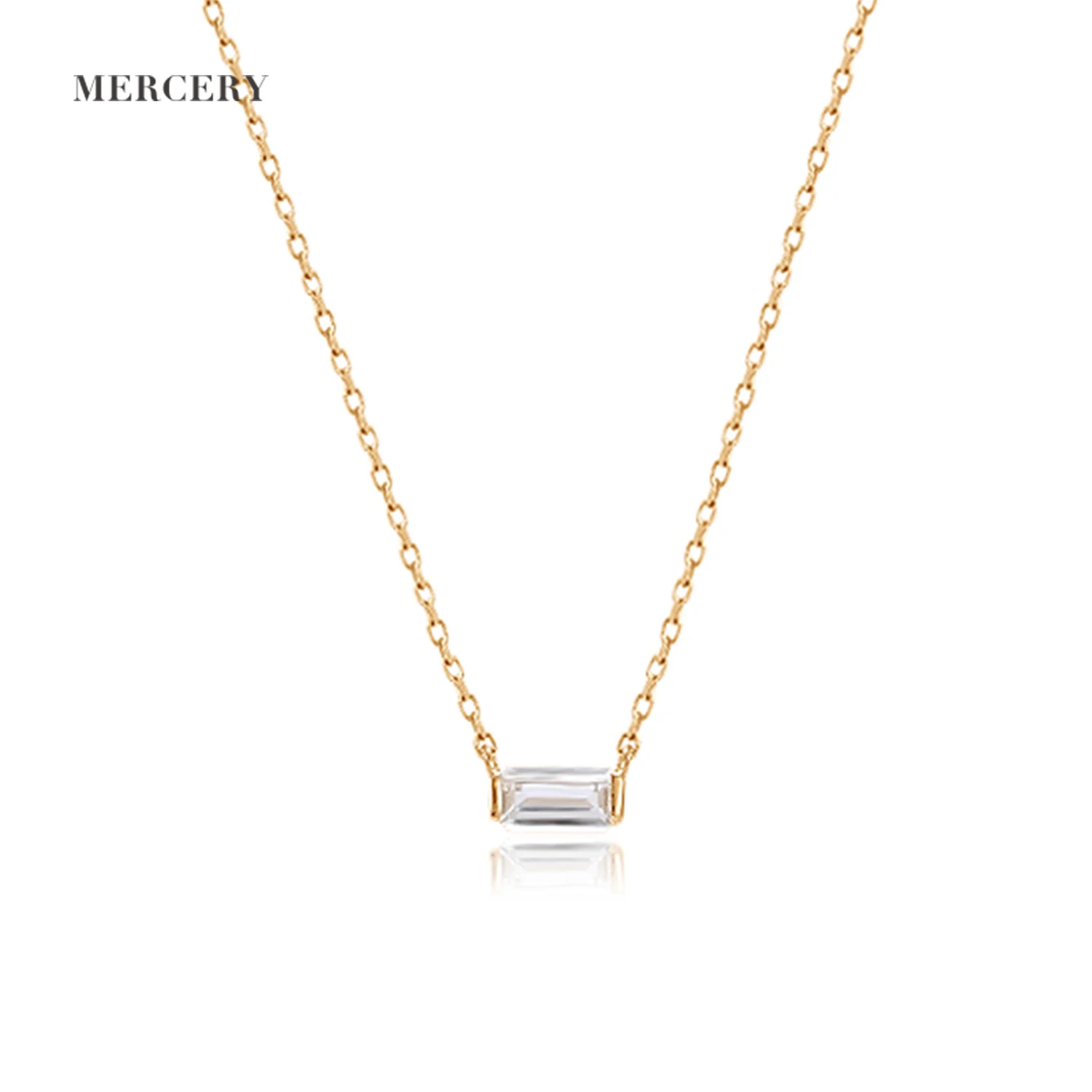 

Mercery 14K Necklaces Real Gold Wedding White topaz Choker Chain Kolye Pendant Solid Gold Necklace Clavicle Chain Necklaces