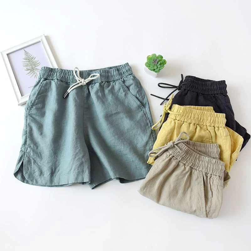 

Summer 2021 new cotton and linen shorts women's large size was thin and loose casual straight leg wide leg pants home pants, Multi colors