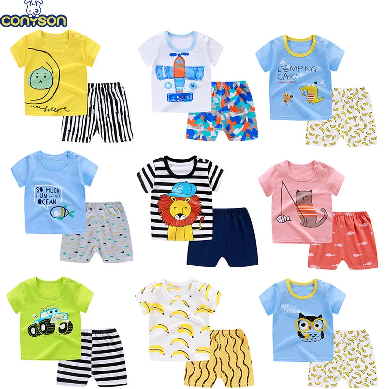 

Conyson Wholesale High Quality Cotton Custom T-Shirt +shorts Kids Clothes Children Summer Suit Baby Boys Printed Clothing Set