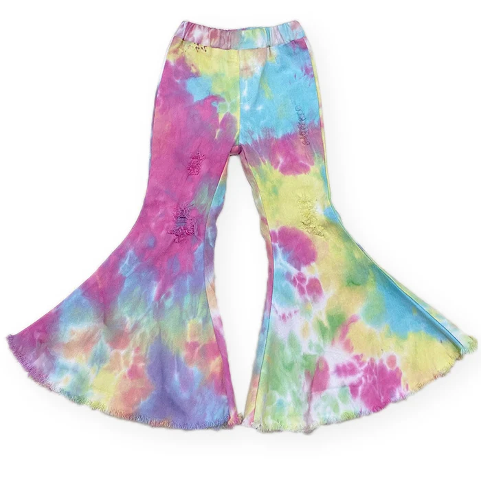 

Boutique Girls Flare Pants Plus Size Bell Bottom Kids Tie Dye Jeans, #1 tie dye,#2 leopard