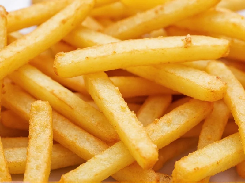 Close-up of perfectly crispy homemade potato fries with fluffy interior