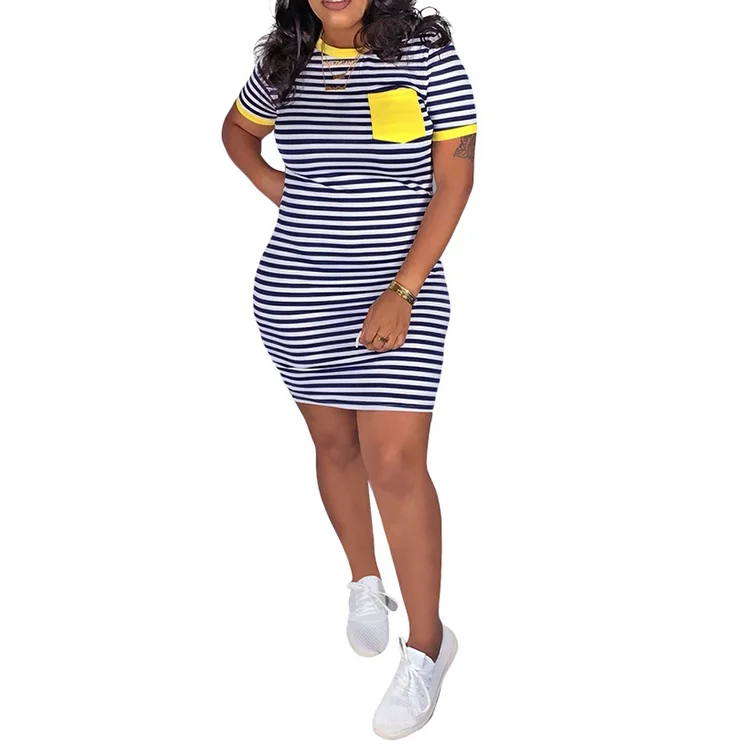 

Plus size women stripe casual dress summer short dresses
