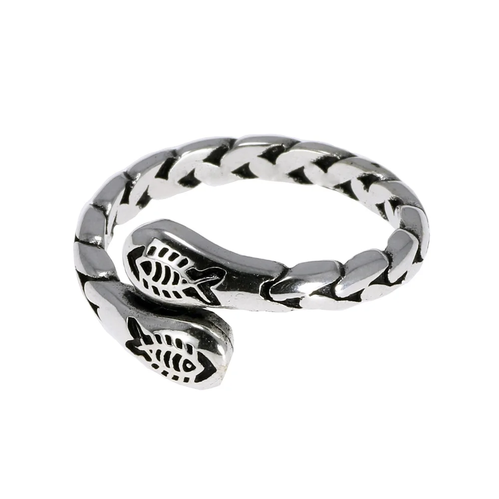 

Adjustable Vintage Braided Double Fishes Animal Sterling Silver 925 Ring