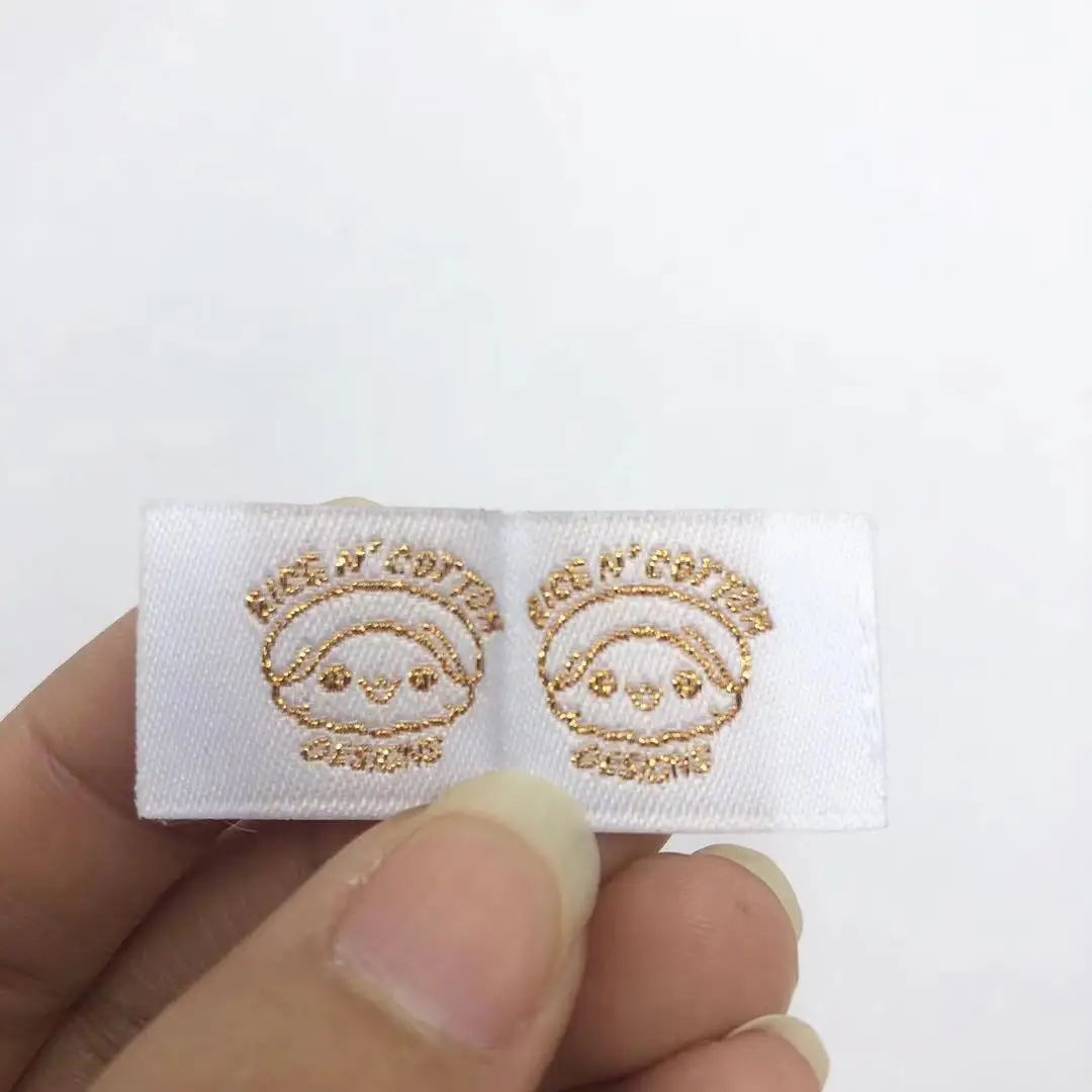 

High quality white damask Label custom rose gold logo woven labels For Garment /Clothing /T-shirt Tags, Custom color
