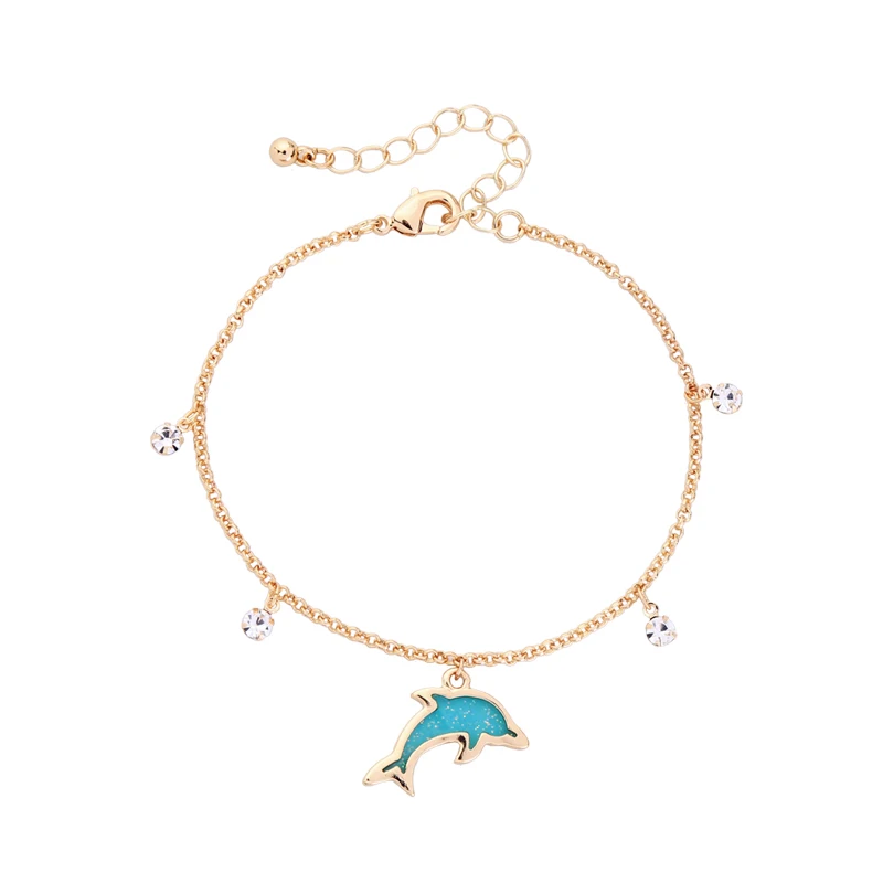 

s98129d New Arrival Fashion Necklace For Women Fashion Adjustable Blue Enamel Dolphin Necklace, Gold