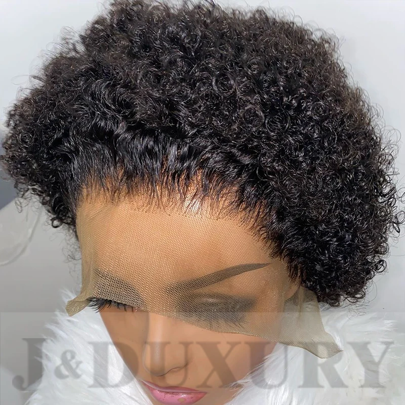

short kinky curly lace front wigs natural brazilian remy human hair wigs for black women pixie cut lace part cheap pixie wigs, Natural color lace wig