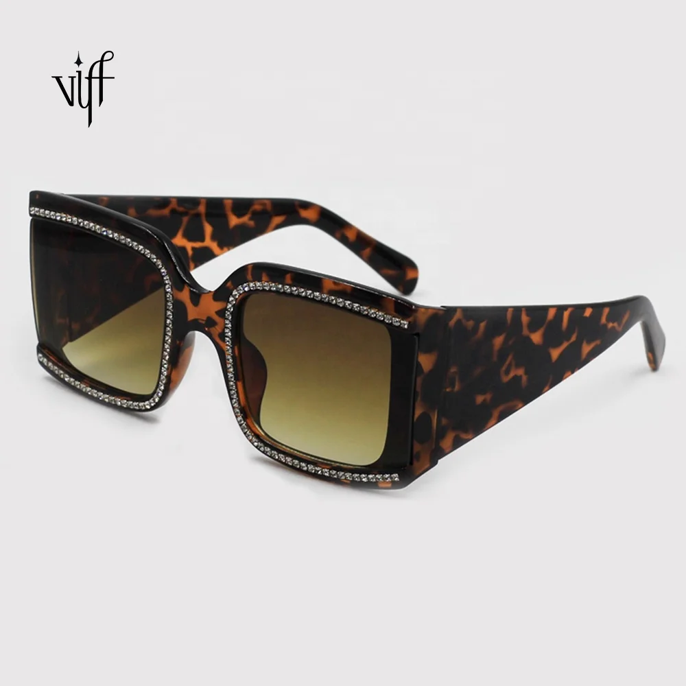 

VIFF Women Black Trendy Rhinestone Diamond Sunglasses HP20020 Luxury Square Oversized Shades Sunglasses