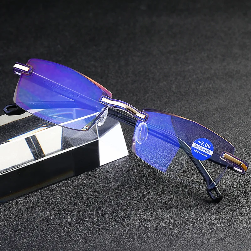 

Promotional Square Blue Light Blocking Plastic Rimless Reading Glasses Wholesale Ready Stock For Women Men, Custom color